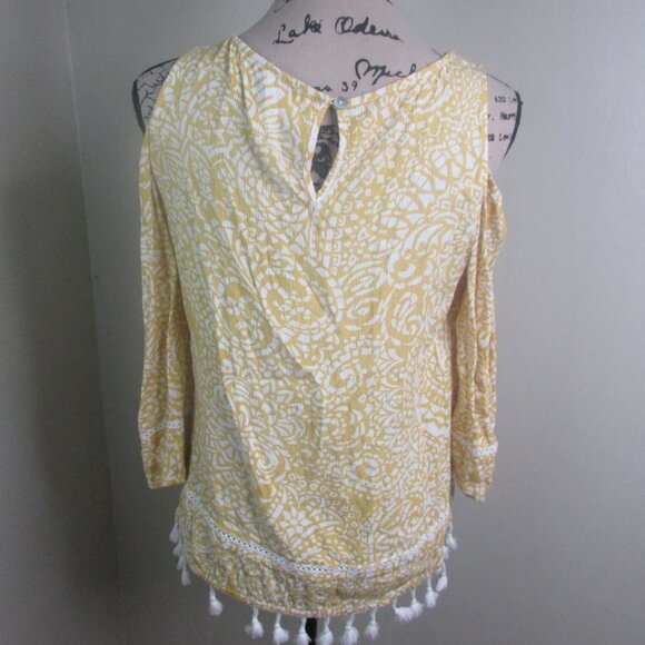 Chico's Blouse 0 Yellow Cold Shoulder 3/4 Sleeve - Picture 9 of 13